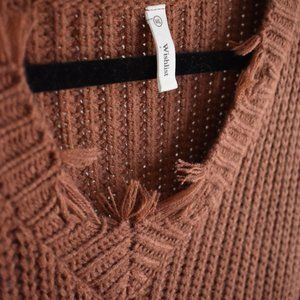 Rust Colored Distressed V Neck Sweater